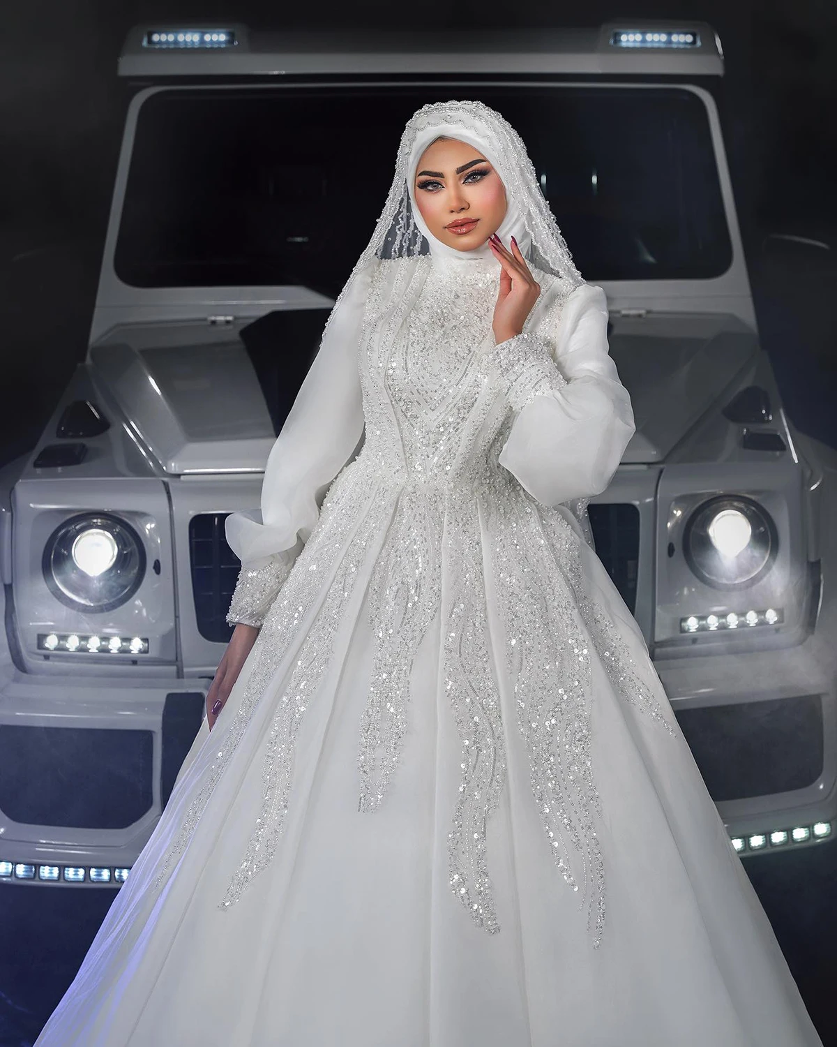 Muslimische Brautkleider Pailletten High Neck Meerjungfrau Langarm Brautkleider für Frauen Vestido eine Linie Bräute Kleid