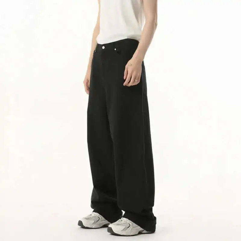 

Men's Washed Straight Leg Jeans Men Solid Color Loose Casual Floor Length Denim Pants Spring Trendy Bottoms 2025