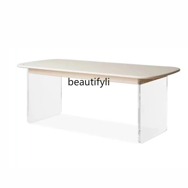 

Cream Style Solid Wood Desk Nordic Suspension Acrylic Computer Desk Study Workbench