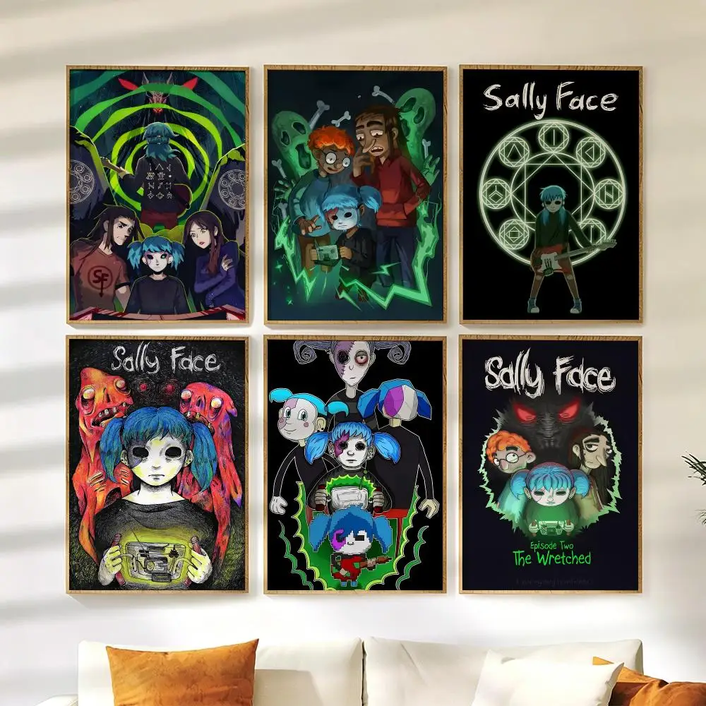 Game S-Sally Face Poster Wall Stickers HD Painting Self Adhesive Art Decals for Bedroom Living Room Home Decor