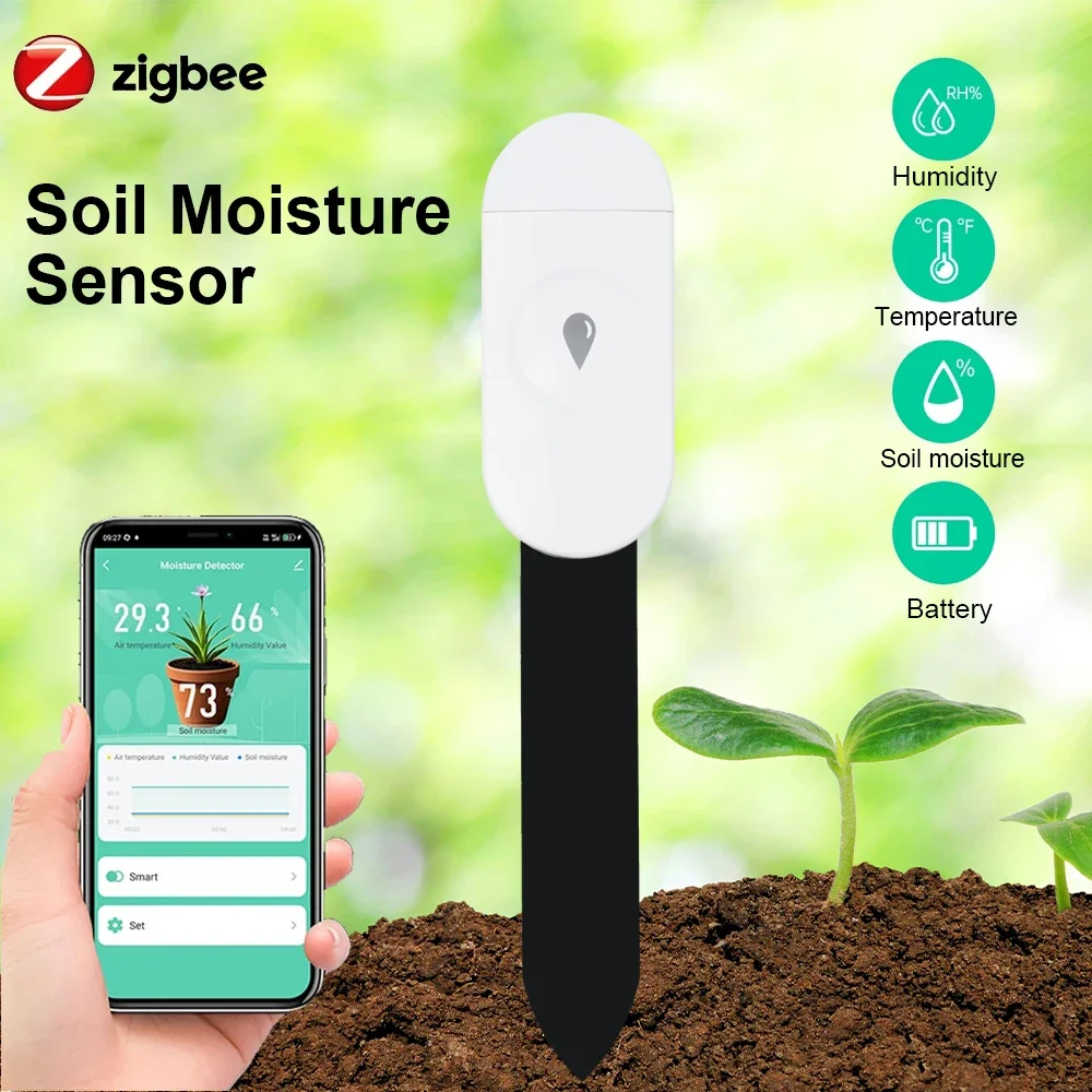 Tuya Smart Zigbee Soil Moisture Sensor Temperature Humidity Soil Tester Moisture Real Time Monitor Support Z2M in Home Assistant