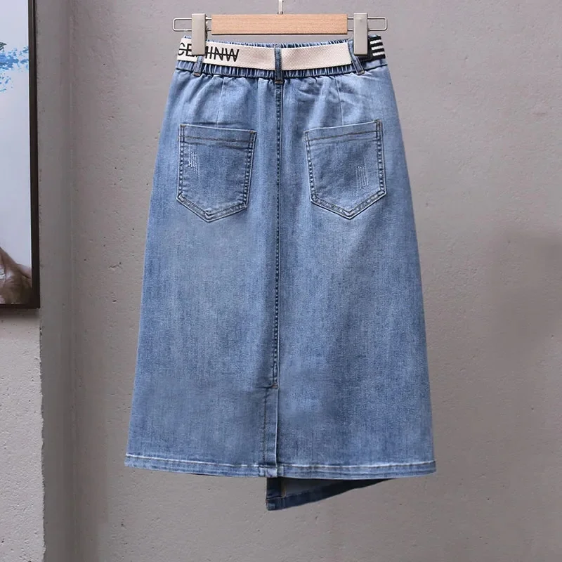 Female Irregular Cowboy Long Skirt Spring Summer Ladies Medium Long Styles Jeans Skirts Women Large Size 5XL Denim Maxi Skirts