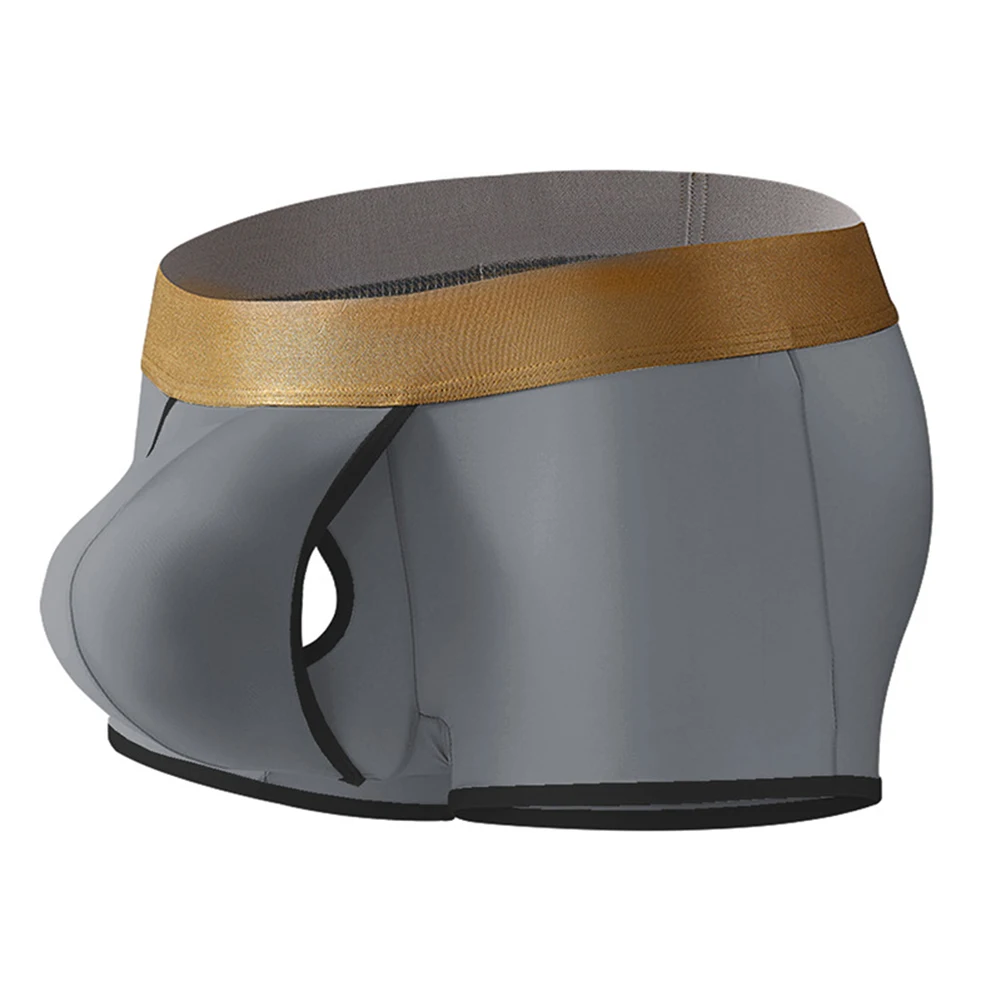 Cueca boxer masculina de seda gelada, cintura média, com tecido respirável, bolsa aberta e bolsa de protuberância, roupa íntima de separação