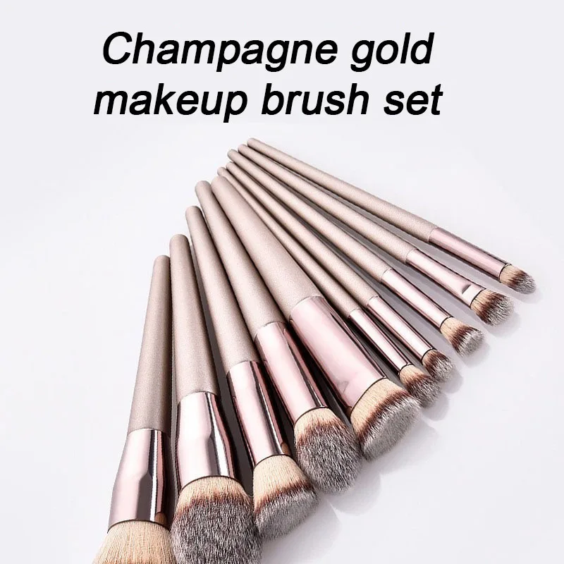 10 pièces pinceaux de maquillage nez contour ombre à paupières brosse Champagne or voyage pinceaux de maquillage pour tous HZS11