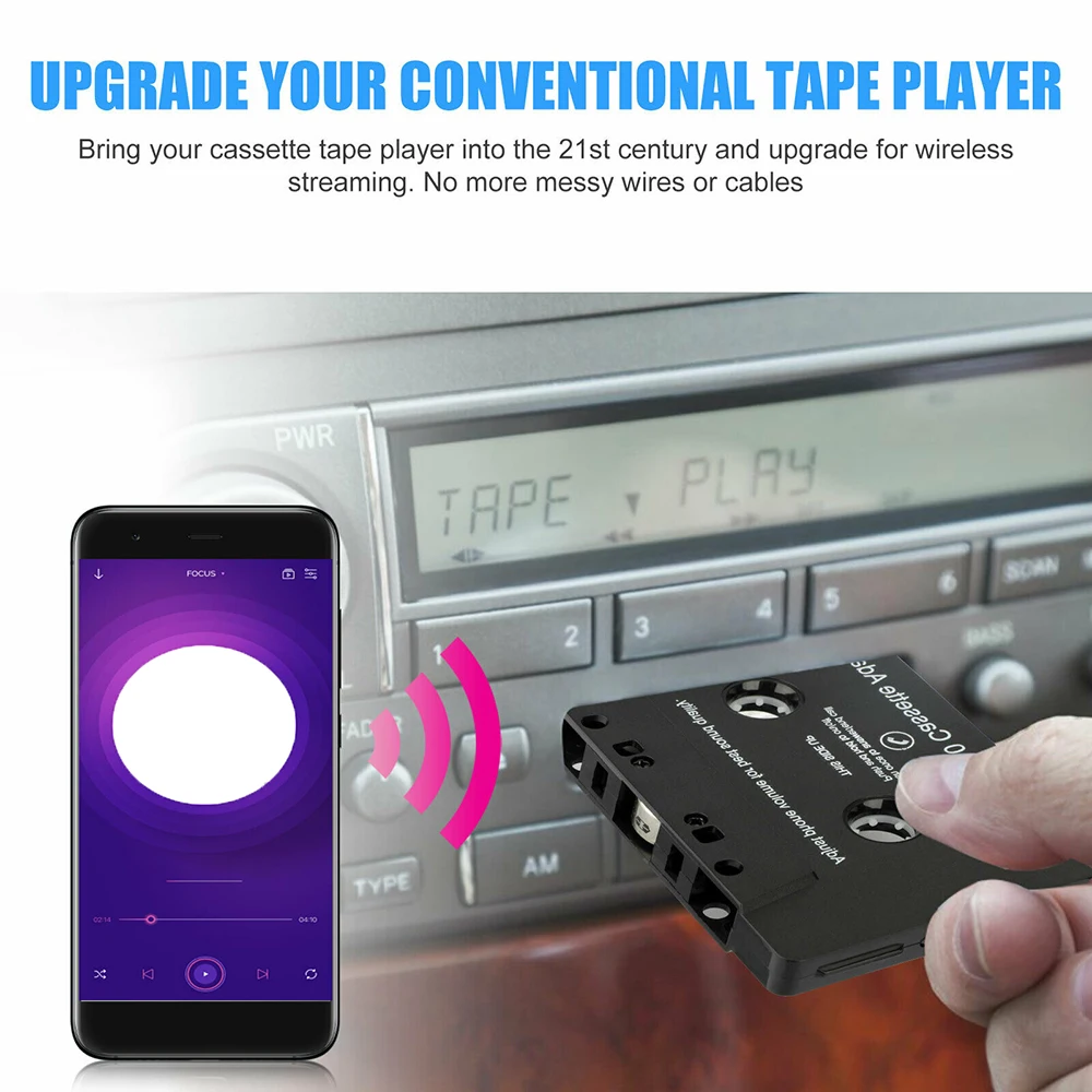 

Wireless Bluetooth 5.0 Cassette Adapter Car MP3 Handsfree Aux Stereo Sound Stereo Audio Tape Cassette Player