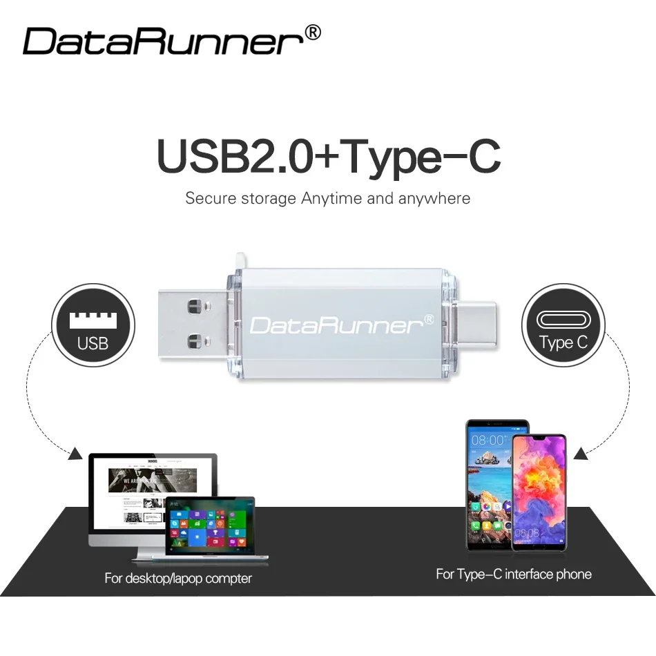 DataRunner-Clé USB 2.0 pour Android et PC de Type C, Support à Mémoire de 8 Go 16 Go 64 Go 32 Go 128 Go