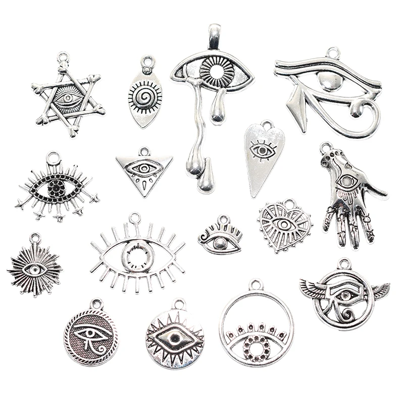 16pcs Mixed Eye of Horus Charms Alloy Metal Tibetan Magic Pendants For DIY Necklace Bracelet Jewelry Making Crafting Supplies