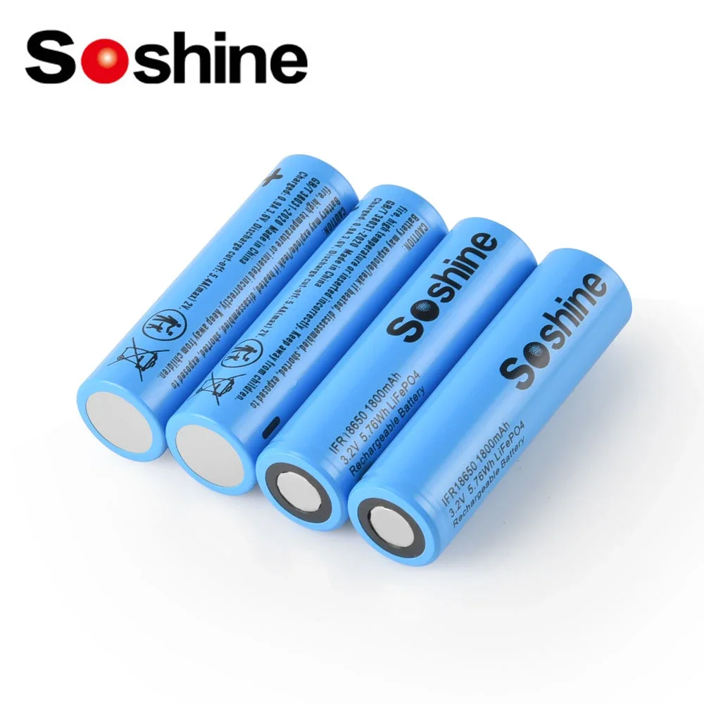 Soshine 3.2V 18650 LiFePo4 Battery High quality 3.2V 1800mAh Rechargeable Battery 18650 1800mAh Batteries for Charge 2000 Cycle