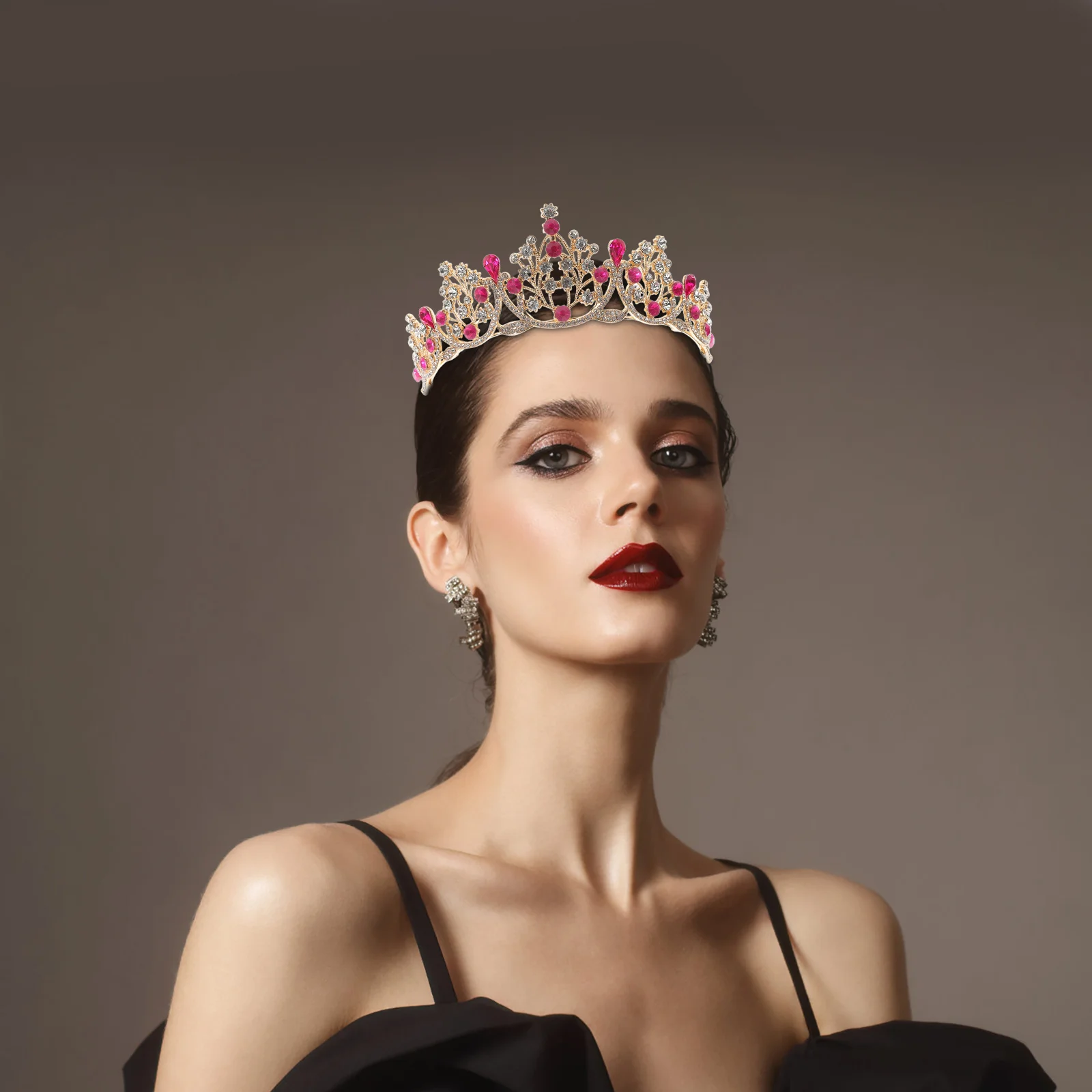 

Rhinestone Jewelry Set 3 Piece Elegant Crown Necklace Earrings for Women Wedding Bridal Party Accessories Glittering Fashion