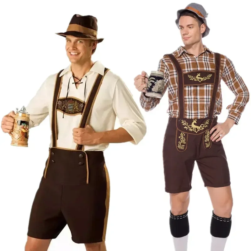 Costume dell\'Oktoberfest Uomo Oktoberfest bavarese Festival tedesco Birra Cosplay Set di costumi per feste di Halloween per uomini adulti