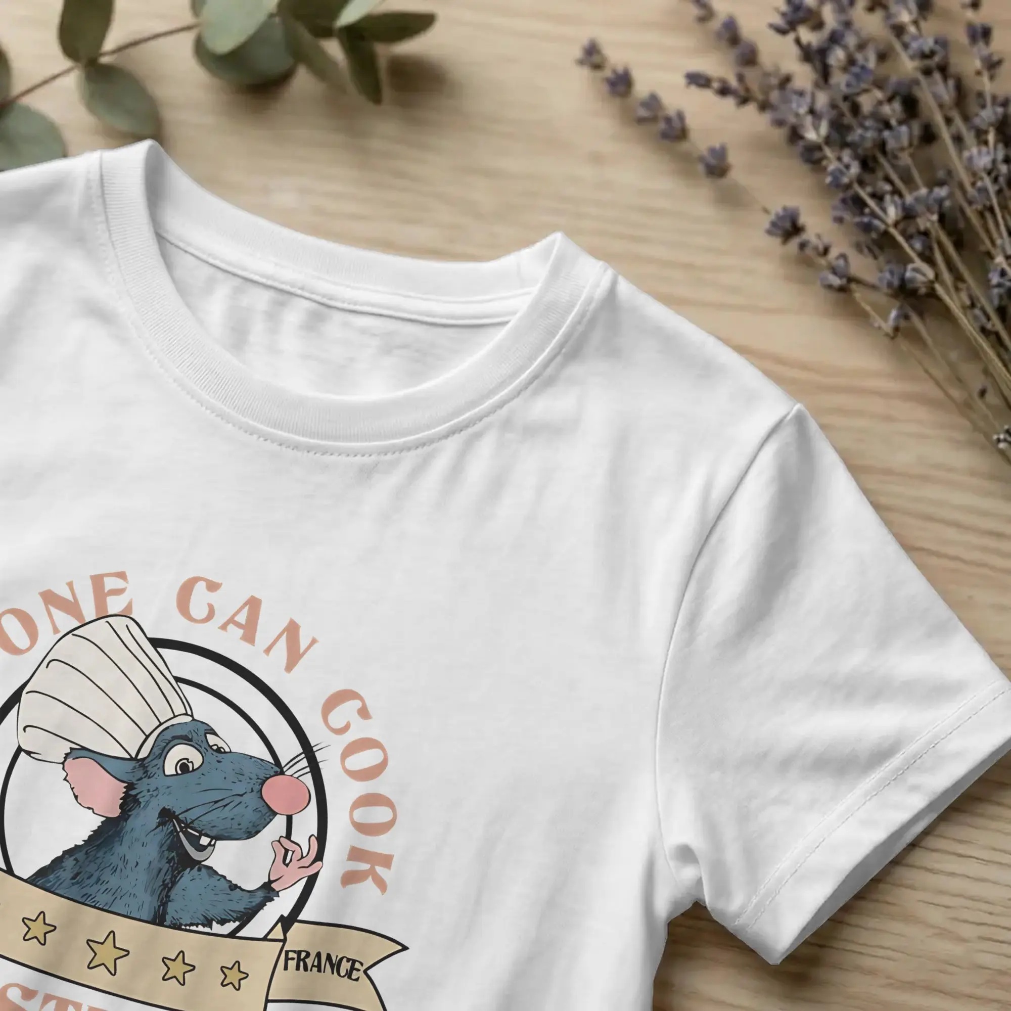 Lässiges Gusteau's T-Shirt „Jeder kann kochen“ für Herren, Baumwolle, kurzärmelig, Ratatouilles, O-Ausschnitt, Sommeroberteile – Detail 2