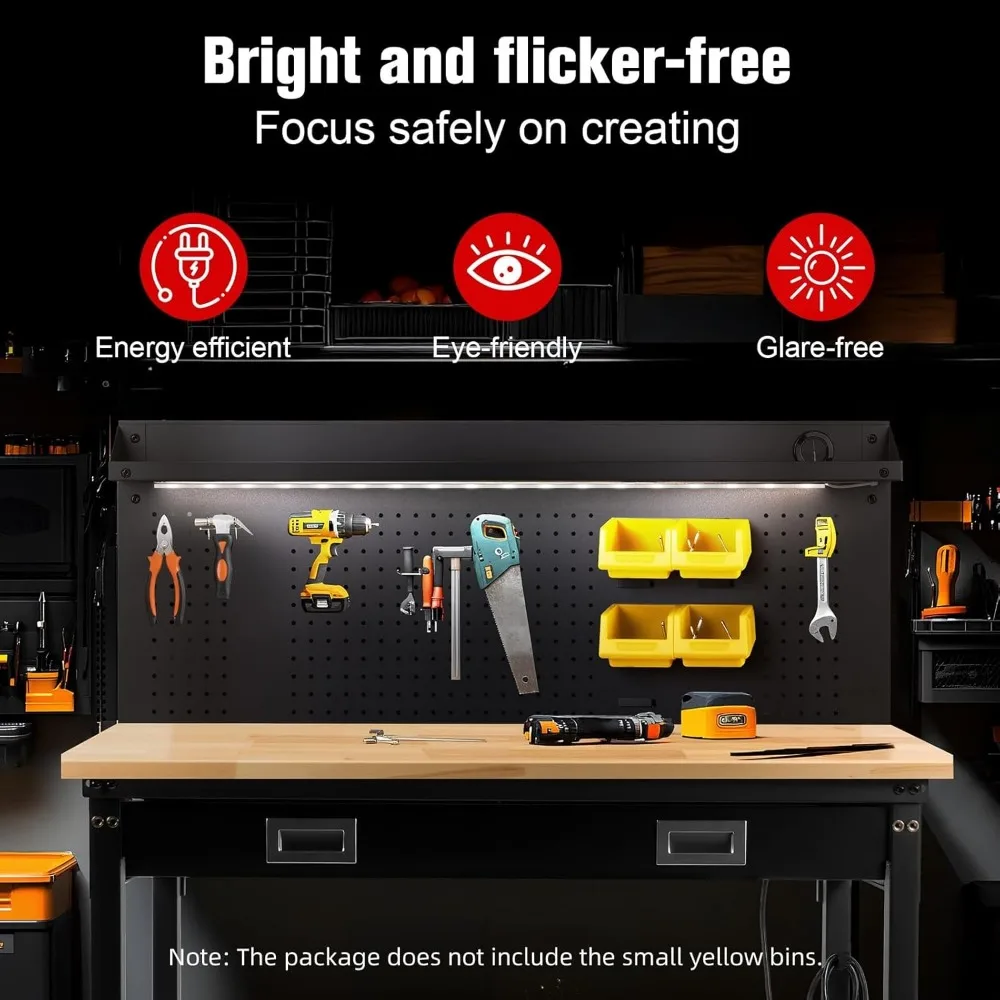 Adjustable Heavy Duty 2000 LBS Workbench with Drawers, Large Pegboard, and Strip Lighting for Garage Use