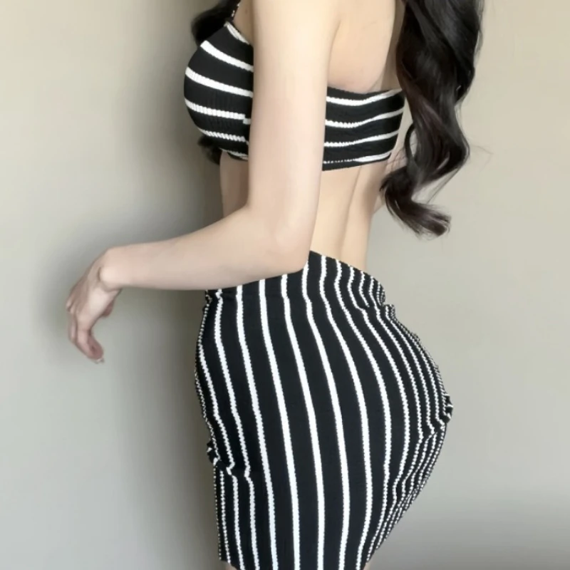 2025, gestreiftes Bikini-Set, dreiteilig |   Sexy Badeanzug mit hoher Taille und passendem Überzug für Strand- und Hot-Spring-Urlaub