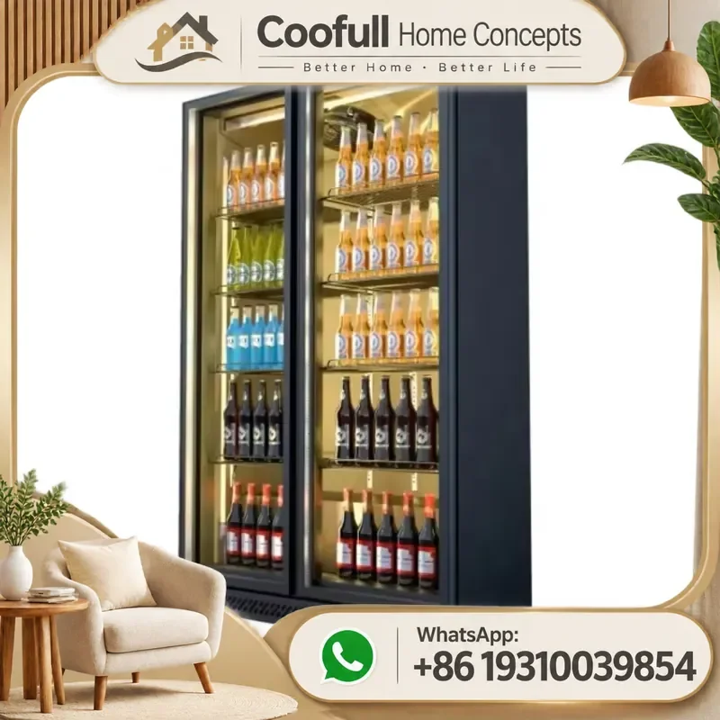 Commercial Wine Cooler Two Door Full Screen Glass Display Cabinet Air Cooled For Bar Restaurant Store High Quality