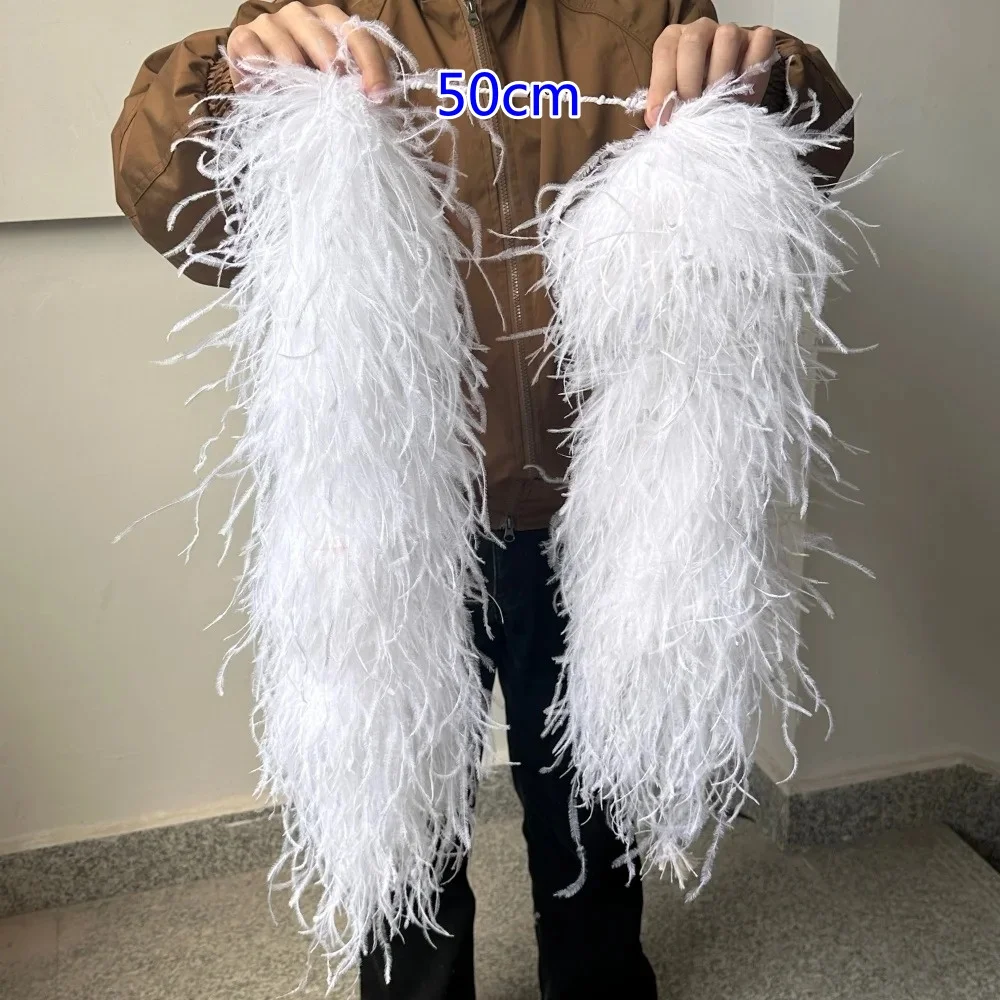 Long 50cm White Ostrich Feathers Boa 8/10/15/20/30 ply Fluffy Plumas Scarf for Wedding Party Decoration Sewing Trim DIY Crafts