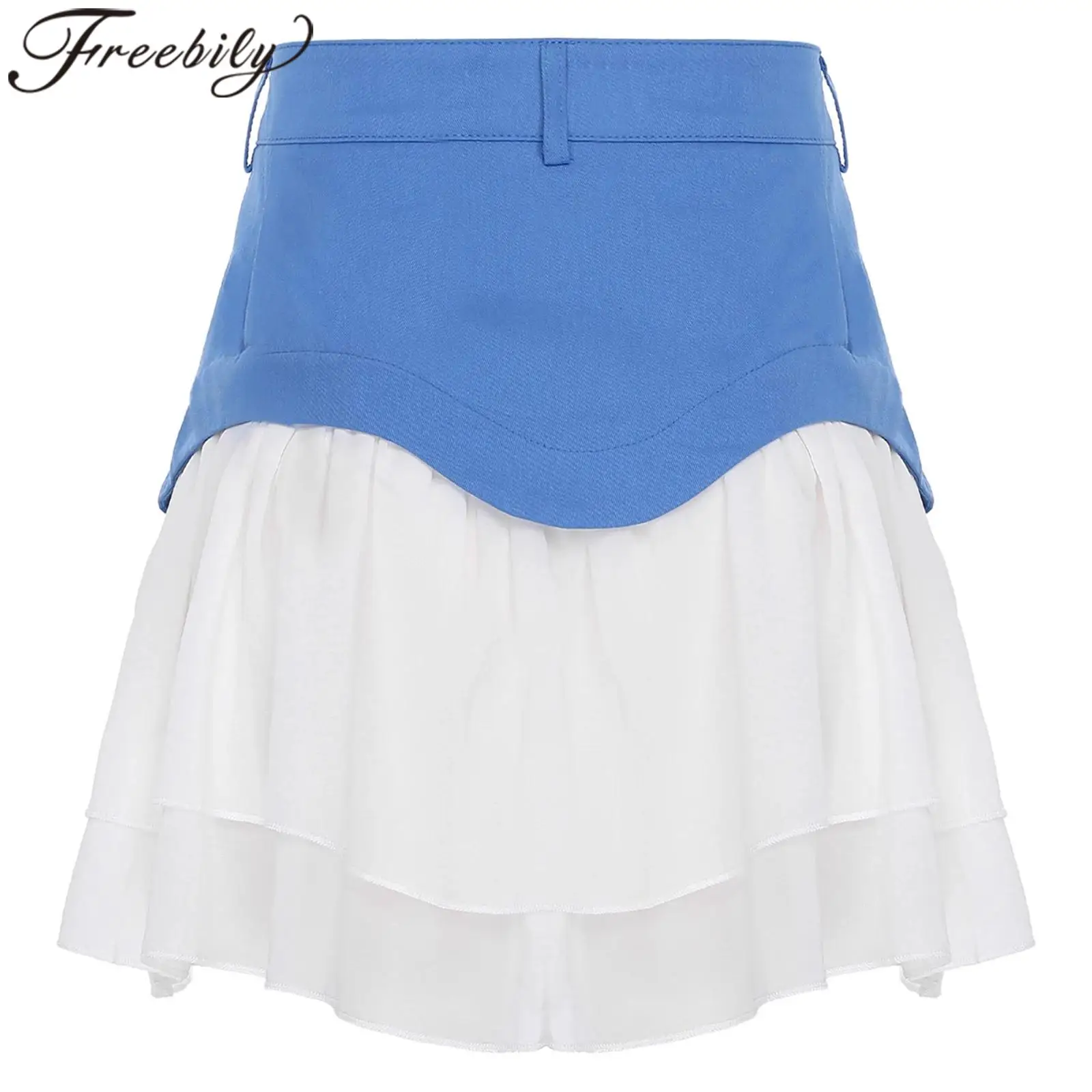 ملابس نسائية غير رسمية موضة التنانير النسائية التباين اللون تنورة صغيرة مطوي الشيفون تنحنح غير النظامية المرقعة تنورة Mujer Faldas