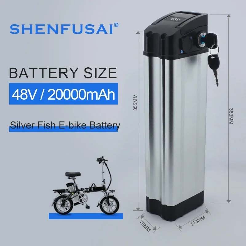 New Silver Fish Electric Bicycle Battery 36V 48V 20AH BMS 350W, 500W, 750W+Charger