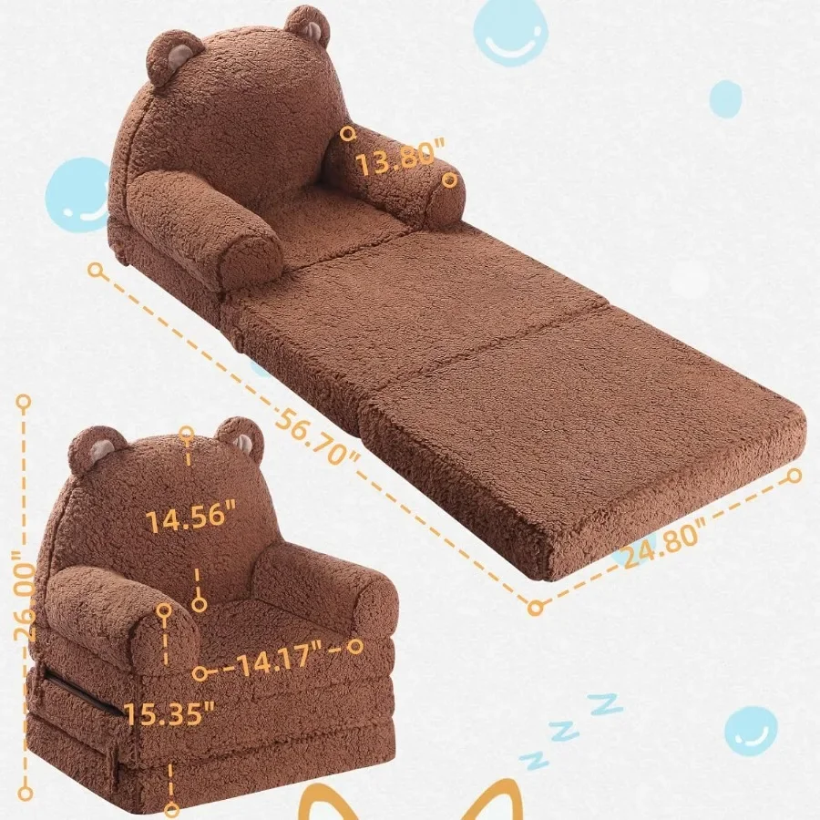 Divano pieghevole per con design Sherpa Teddy Bear con cuscini in schiuma TriFolding, comfort ideale per i più piccoli dai 36 anni in Playro