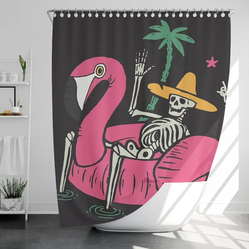 

Holiday Skeleton Shower Curtain with 12 Hooks Waterproof, Modern Bathroom Decor, Housewarming Gift