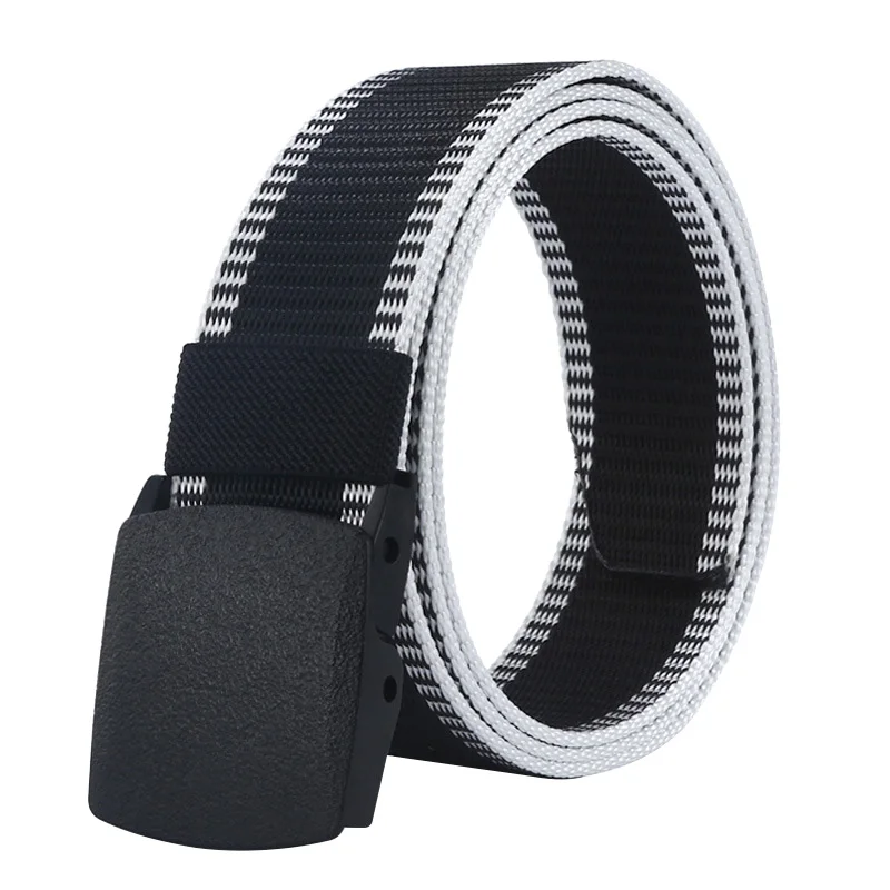 Men Belt Stripe Canvas Plastic Automatic Buckle Men's Belts Outdoor Sports Casual Pants Versatile Belts Students Training Belt