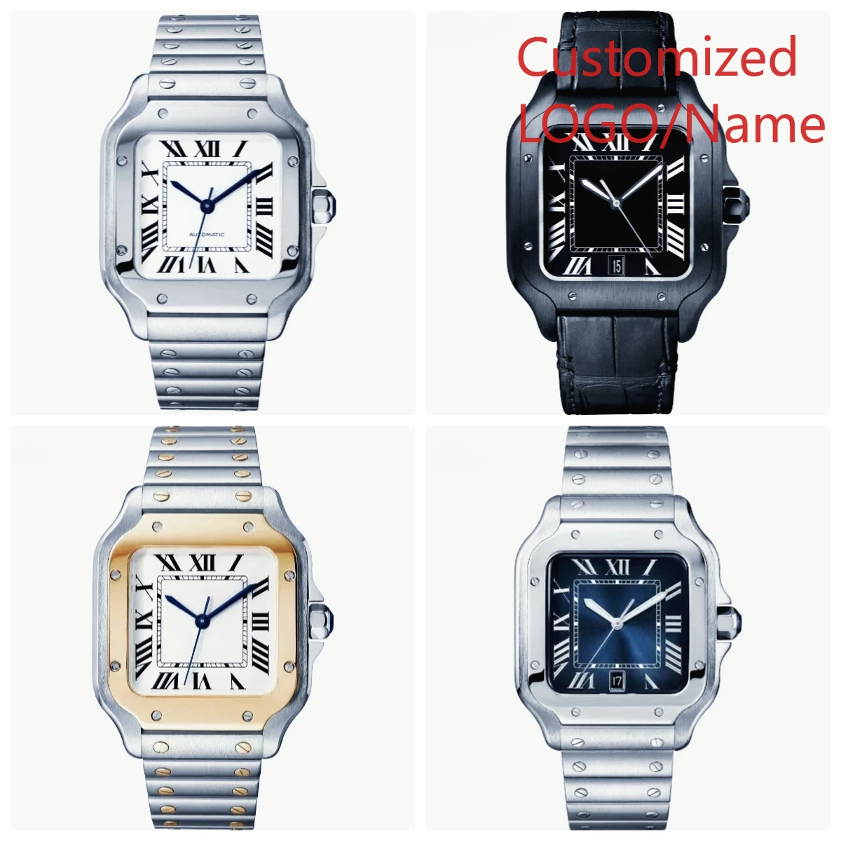 

Custom Watch 35mm 40mm Men's Women Automatic Mechanical Watch 904L Stainless Steel White Black Square Luminous