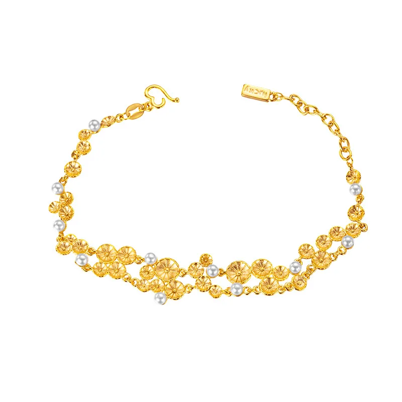 9999 24K real gold niche design sense Monet Garden Water Lily Bracelet Oriental Aesthetic New Chinese  Pearl Lotus Bracelet