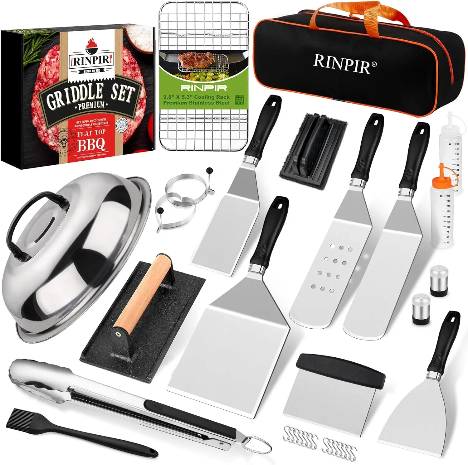 

33PCS Griddle Accessories Kit for Blackstone, Flat Top Grill Accessories Tools with Cooling Rack, Melting Dome and Burger Press,
