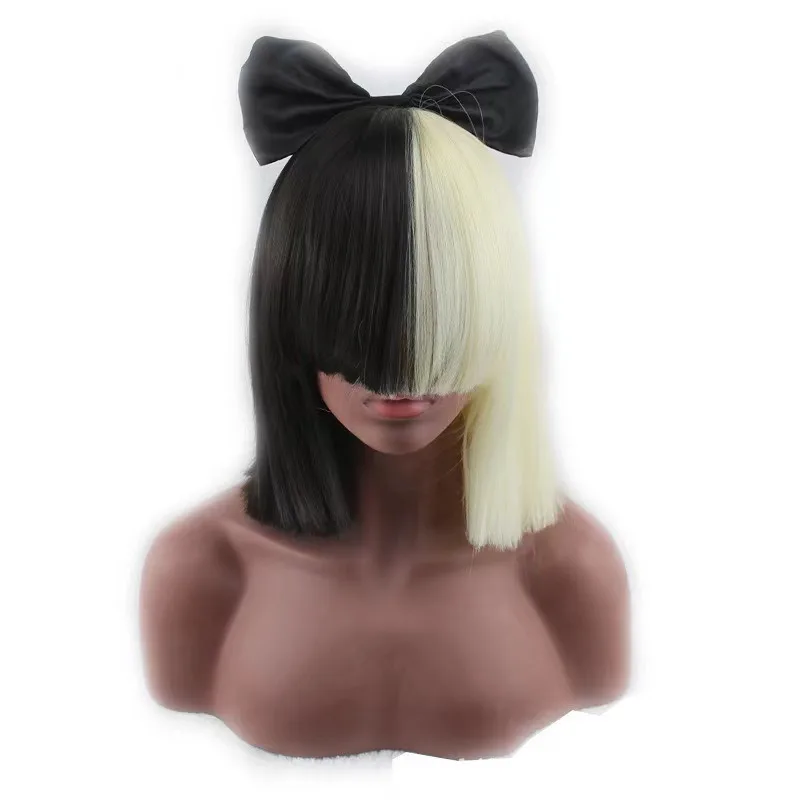 Sia Star Singer Cosplay Wig Black Light Gold Mixed Color Synthetic Short Straight Wig This Is Acting Anime Coser Wig Daily Party