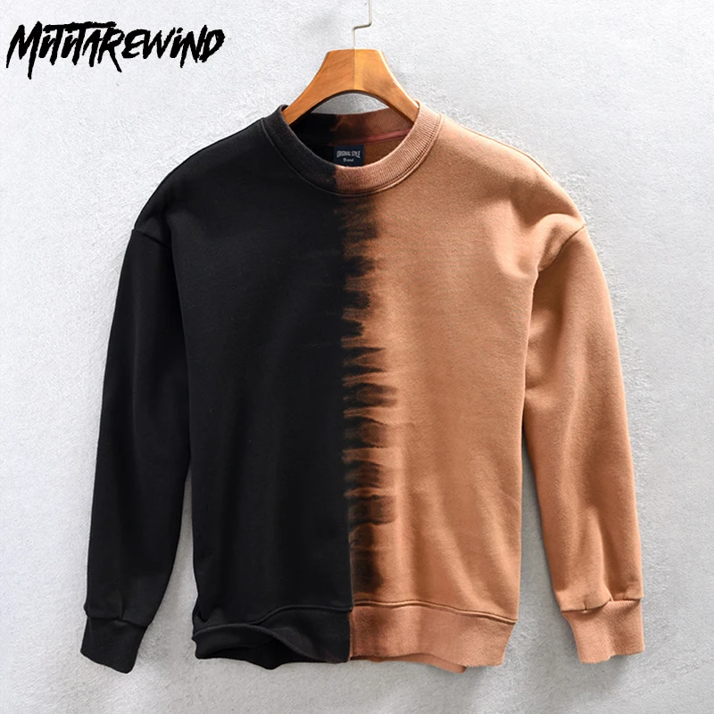 Spring New Mens Hoodies High Street Youth Casual Loose Pullover Hoodie Patchwork Color O-Neck Sweatshirt Vintage Y2k Men Clothes