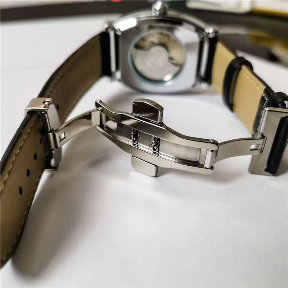 Elegant Men's Tourbillon Automatic Mechanical Watch - Luxurious Men's Watch with Skeleton Design, Leather Strap, Business Casual Style, Barrel-Shaped Dial - Ideal Gift for Him