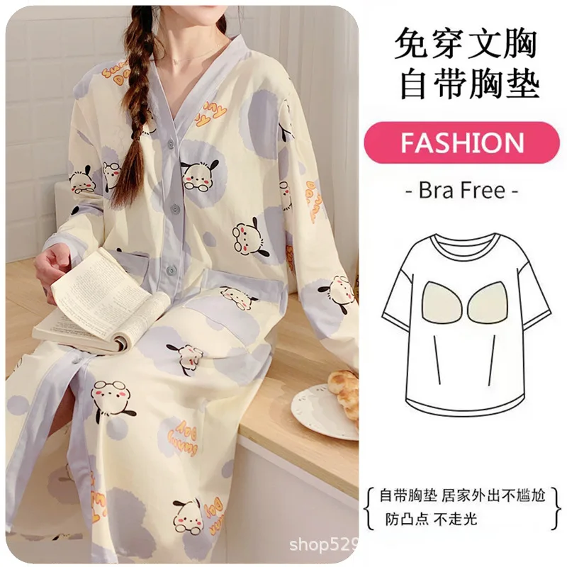 Image 5: Nouvelle Robe de Nuit d'Allaitement en Coton Fin pour l'Été 2026 avec Coussinets de Poitrine, Robe de Maternité et de Grossesse Confortable pour la Maternité et la Confinement