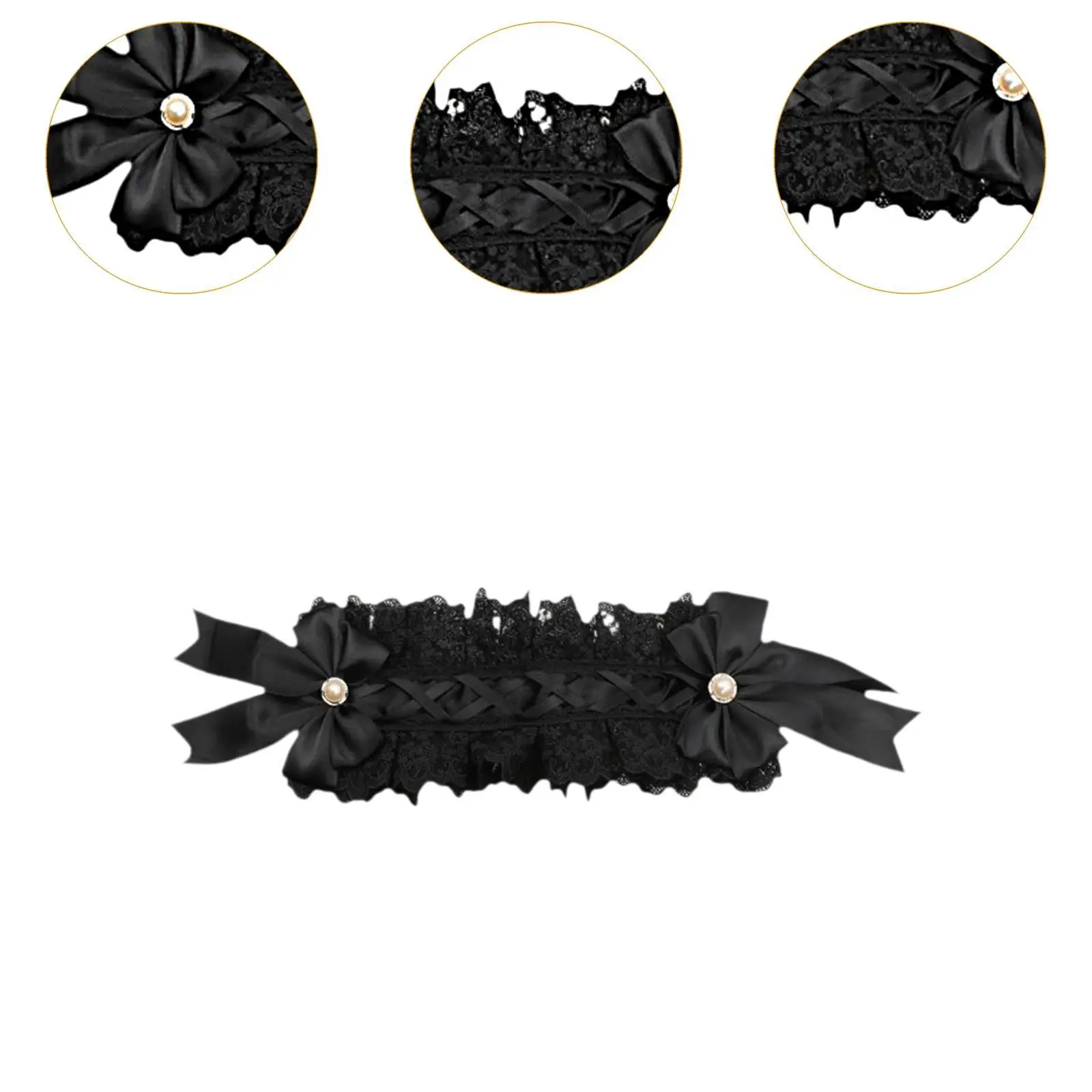 Lolita increspato fascia dolce ragazze accessorio per capelli pizzo nero copricapo puntelli festa Cosplay con nastro Bowknot carino Anime cameriera