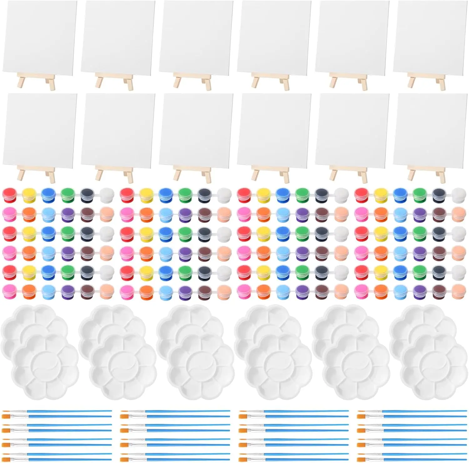 

12 Set Acrylic Paint Kit Mini Stretched Canvas with Easel, Acrylic Paints Strips, Brushes, Palette, Art Set for Adults B