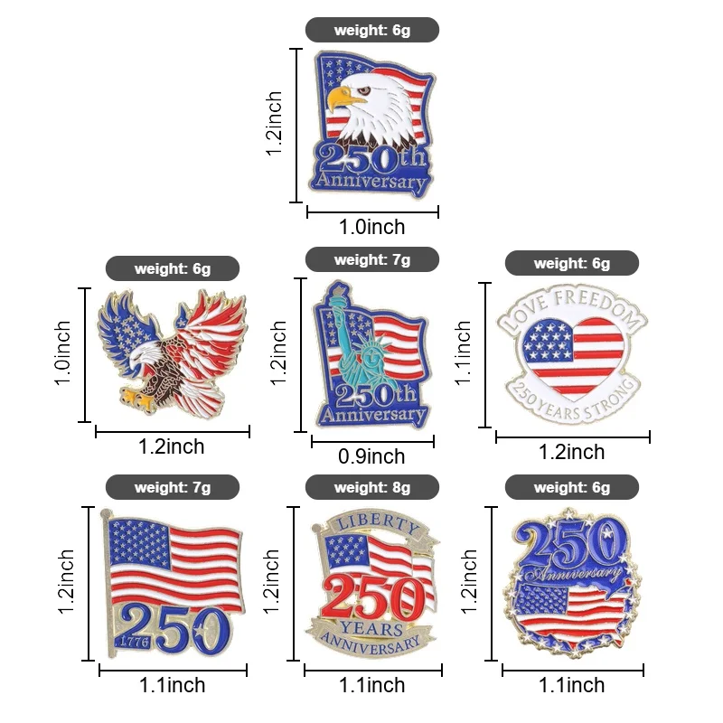 USA 250th Independence Anniversary Enamel Pins American Flag Eagle Brooches Statue of Liberty 1776-2026 Badge Jewelry Gift