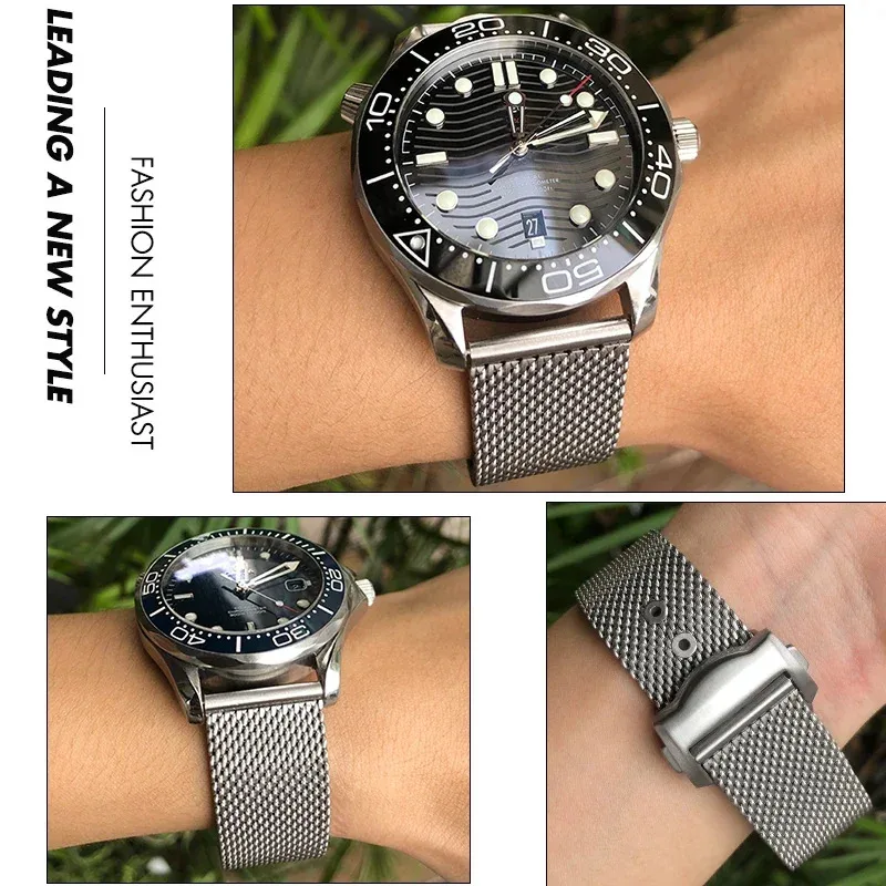 عالية الجودة 316L الفولاذ المقاوم للصدأ جديلة WatchbandFit ل أوميغا 007 سيماستر AT150 Speedmaster 300 سايكو حزام ساعة اليد 20 مللي متر