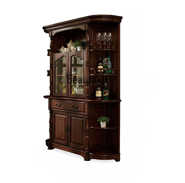 American-Style Solid Wood Wine Cabinet Vintage Mahogany Guest Restaurant Decoration Background Cabinet Display Cabinet