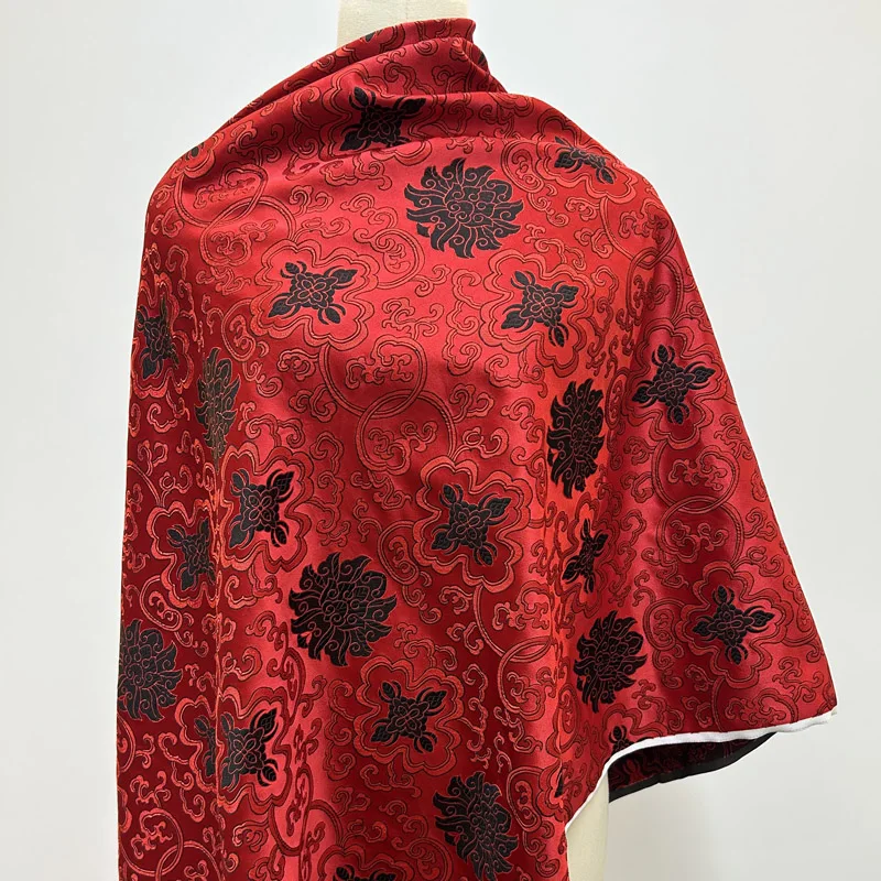 

Pre-cut Red Brocade Fabric with Black Embroidered, Elegant DIY Decorative Material for Dress Coat Vest Upholstery Craft