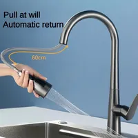 Pull Out Kitchen Mixer Sink Faucet 3 Function Stream Sprayer 360 Degree Rotatable Tap Hot Cold Stainless Steel Tap