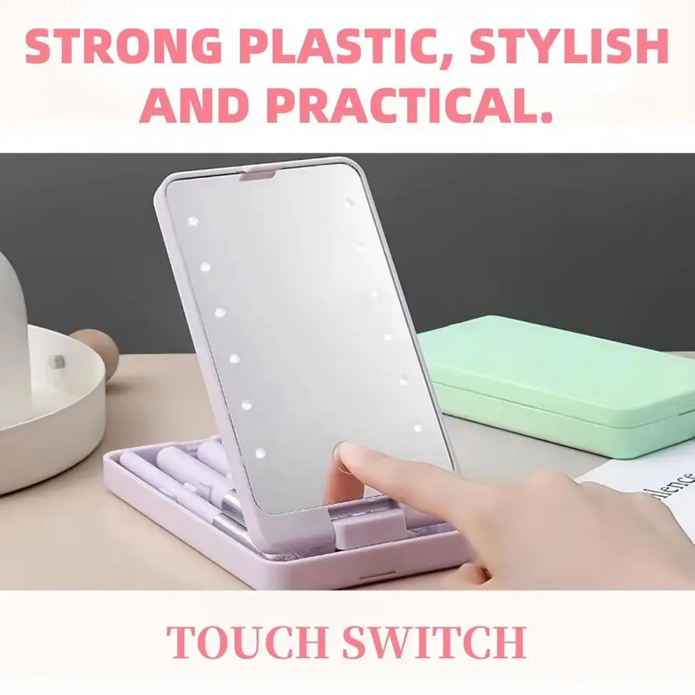 แปรงแต่งหน้าแบบพกพาพร้อมกระจกหมุนได้ ไฟ LED ปรับความสว่างได้ ชาร์จผ่าน USB ชุดแปรงแต่งหน้าพร้อมกระจกพับได้