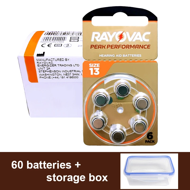 Rayovac Peak Hearing Aid Batteries 13 A13 13A P13 PR48 1.45V UK Zinc Air Cell Button Battery for BTE Hearing Aids Amplifiers