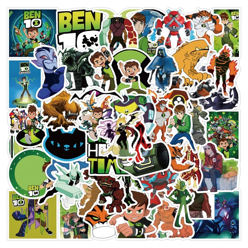 Juego de 50 piezas de Anime Ben10 Omnitrix, pegatinas de estilo de reloj, juguete Ultimate Alien, figura de Ben genuina, pegatinas 3D para portátil