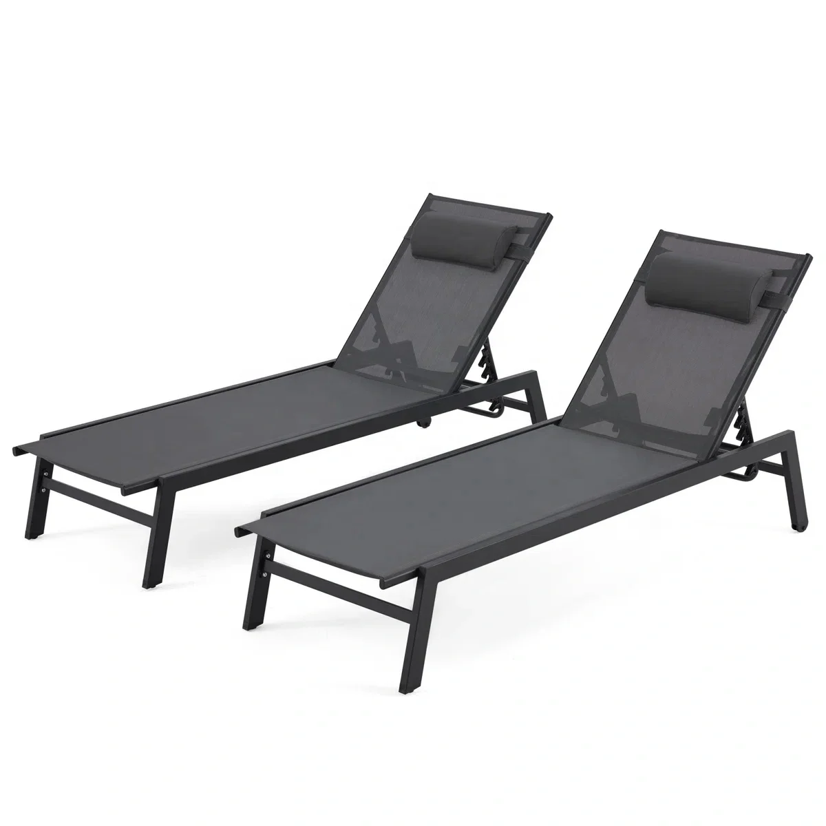 #Outdoor Aluminum Mesh Chaise Lounge Chair Adjustable Backrest with Headrest Pillow Set of 2 for Patio Poolside Balcony