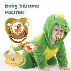 0-3-year-old cartoon dinosaur and lion pattern pacifier with chain clip and dust cover, exquisite and gorgeous without BPA