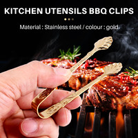 4PCS Stainless Steel Ice Square Clips Sugar Tongs Foods BBQ Clips Ice Clamp Tool Bar Kitchen Serving Clips (Gold)