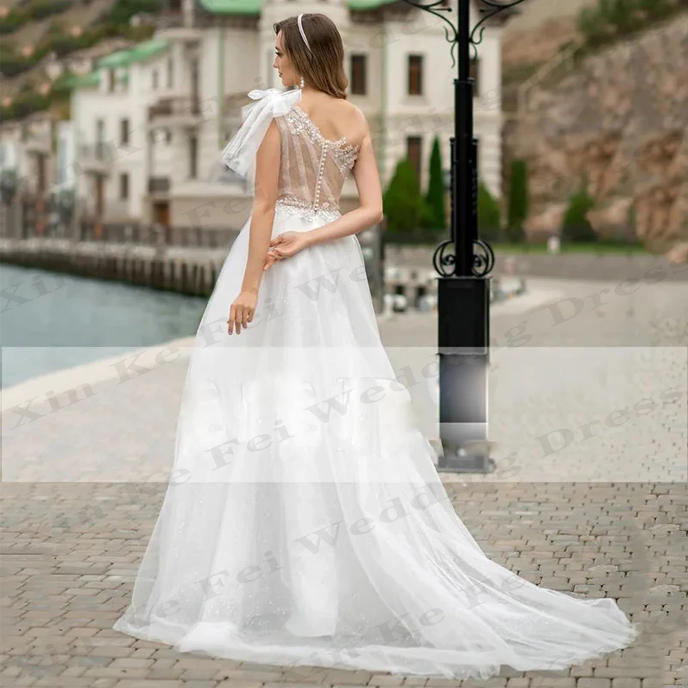 Vintage Wedding Dresses Sexy Illusion Off Shoulder Sleeveless Beautiful A-Line Fluffy Princess Style Mopping Bridal Gowns 2024