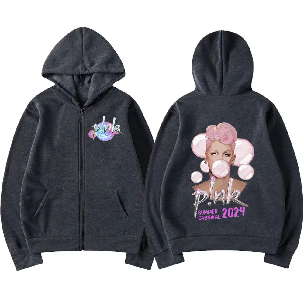 Pink Singer Summer Carnival 2024 Zipper Hoodies Harajuku Hip Hop Pullovers Men Women Zip Up Sweatshirts Streetwear Fans Gift Y2K