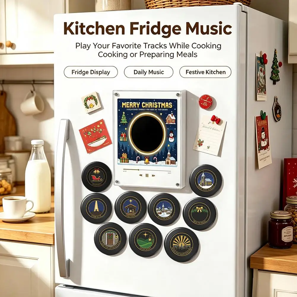 NFC Music Vinyl Fridge Magnet Night Light,Auto Play Song Induction Record Sticker Acrylic Creative Ornament Magnetic Record