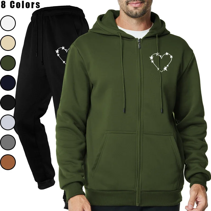 

Mens Zippered Hoodie and Sweatpants Set for Casual Running Sport Men's Tracksuits for Men's Casual Running