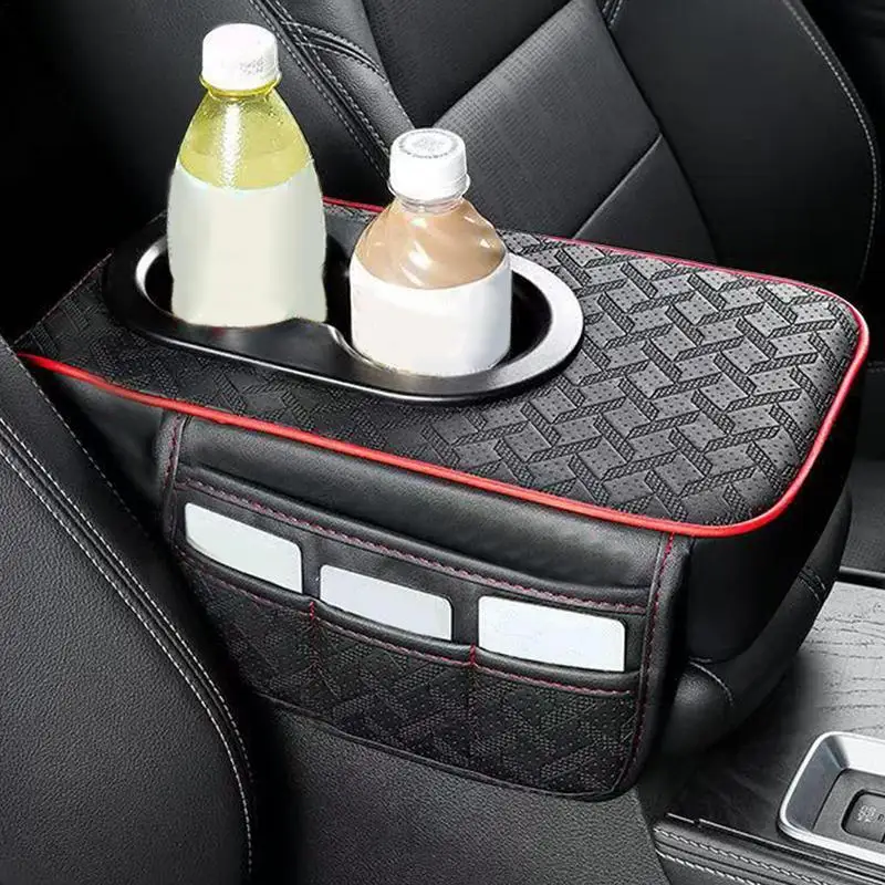 

Leather Car Armrest Box Pad Multi-function Center Console Arm Rest Protector Cover with Storage Pocket Elbow Rest Cushion