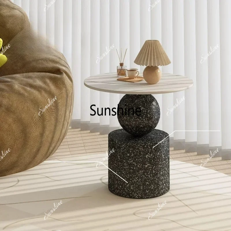 Light luxury simple modern round coffee table living room corner cream wind bedside tableTJ